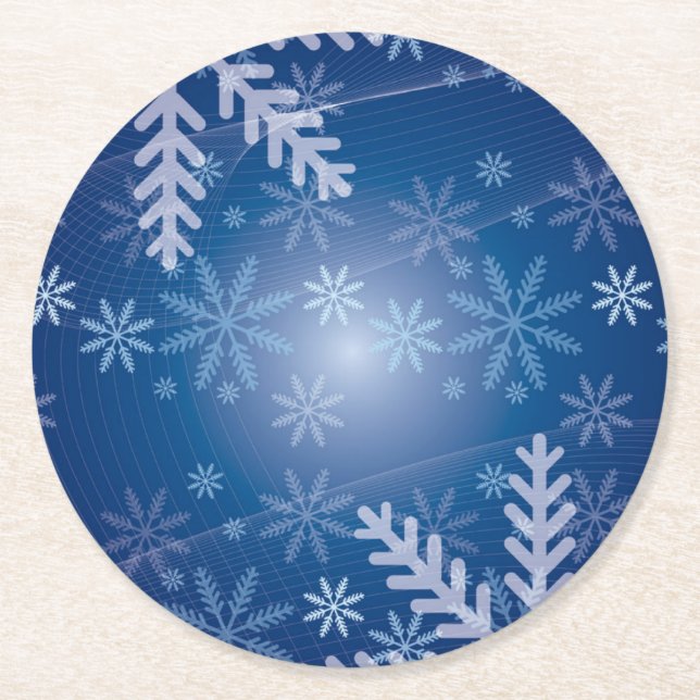 Dessous De Verre Rond Noël aux flocons de neige bleus (Devant)