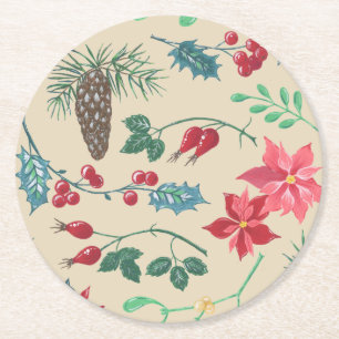 Dessous De Verre Rond Noël botanique traditionnel (beige)