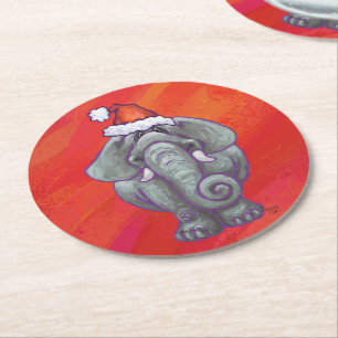 Dessous De Verre Rond Noël des éléphants en rouge