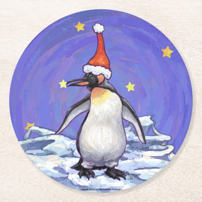 Dessous De Verre Rond Noël des pingouins (Devant)