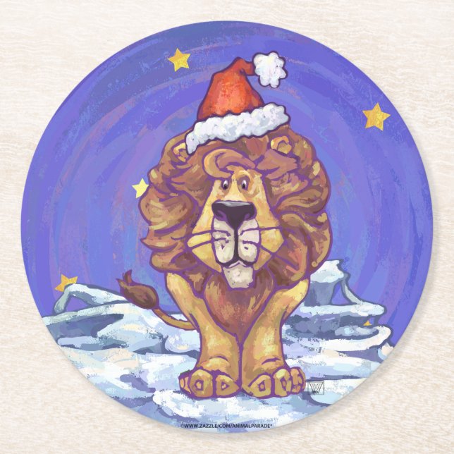 Dessous De Verre Rond Noël du lion (Devant)