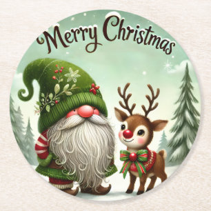 Dessous De Verre Rond Noël Gnome d'hiver mignon