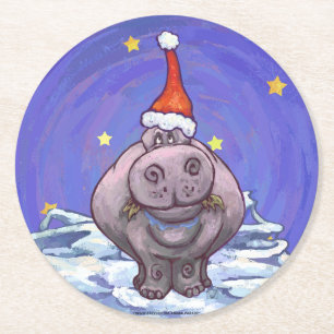 Dessous De Verre Rond Noël Hippopotame