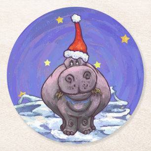 Dessous De Verre Rond Noël Hippopotame