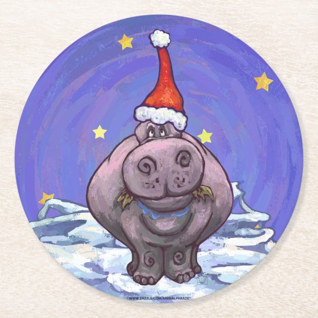 Dessous De Verre Rond Noël Hippopotame (Devant)