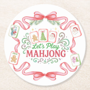 Dessous De Verre Rond Noël Mahjong   Monogramme