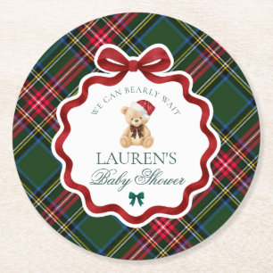 Dessous De Verre Rond Noël Ours Tartan Plaid Bébé Shower