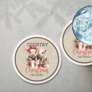 Dessous De Verre Rond Noël Pays avec deux porcelets