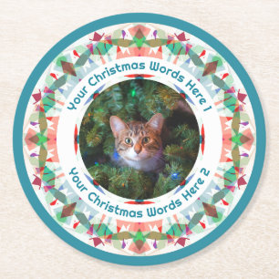 Dessous De Verre Rond Noël personnalisé vert rose Famille Photo Fête
