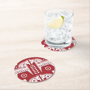 Dessous De Verre Rond Noël Red Reindeer Forêt scandinave nordique