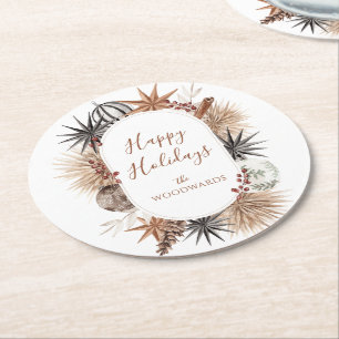 Dessous De Verre Rond Noël Rustique Boho Personnalisé