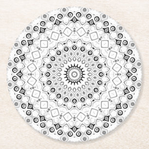 Dessous De Verre Rond Noir Blanc Gris Monochrome Design Mandala