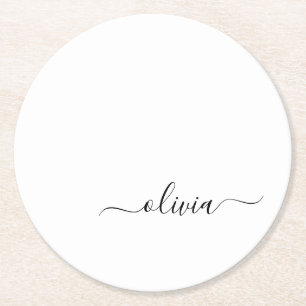 Dessous De Verre Rond Noir Blanc moderne Script Girl Monogramme Nom