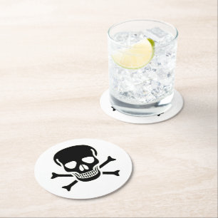 Dessous De Verre Rond Noir Crâne rond de papier à capuchon