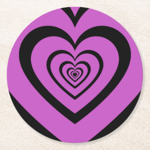 Dessous De Verre Rond Noir violet Hypnotique Motif d'amour du coeur