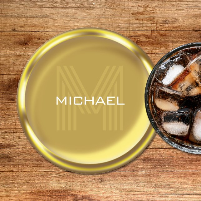 Dessous De Verre Rond Nom de la pièce d'or Monogramme initial (Gold Coin Name Monogram Initial Round Paper Coaster
)