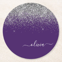 Nom de monogramme girly pailleté argent violet