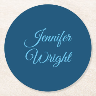 Dessous De Verre Rond Nom d'écriture classique Plaine Indigo Bleu