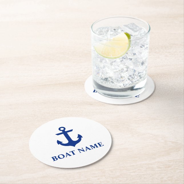 Dessous De Verre Rond Nom du bateau nautique Ancre blanc (En situation)