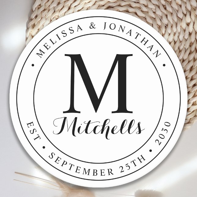 Dessous De Verre Rond Nom du monogramme personnalisé Mariage de date (Créateur téléchargé)