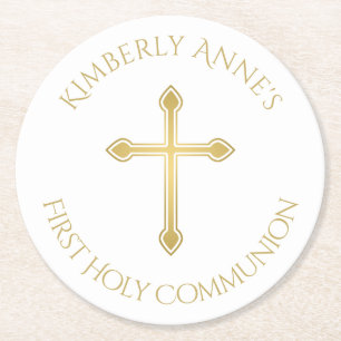 Dessous De Verre Rond Nom monogramme de la première communion Faux Cros