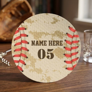 Dessous De Verre Rond Nom Numéro Rétro Baseball Vintage Personnalisé