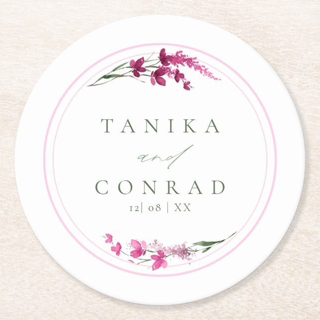 Dessous De Verre Rond Noms des aquarelles du Mariage fleur sauvage Fuchs (Devant)