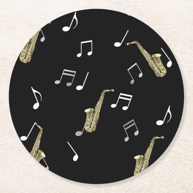 Dessous De Verre Rond Notes musicales et saxophones Jazzy (Devant)