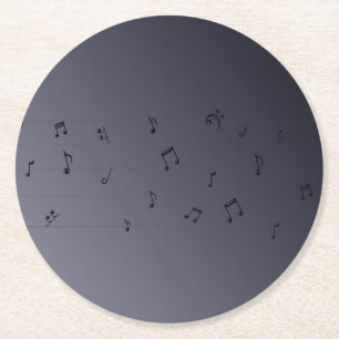 Dessous De Verre Rond Notes musicales Ombre foncé gris