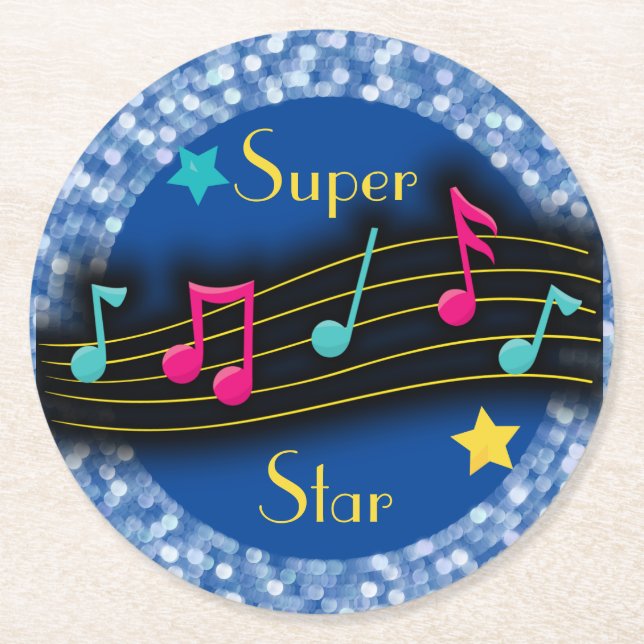 Dessous De Verre Rond Notes musicales Super Star Classic Round (Devant)