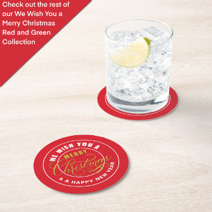 Dessous De Verre Rond Nous vous souhaitons un joyeux Noël rouge