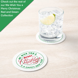Dessous De Verre Rond Nous vous souhaitons un joyeux Noël rouge et vert