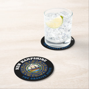 DESSOUS DE VERRE ROND NOUVEAU DRAPEAU D'ÉTAT DE GRANITE HAMPSHIRE