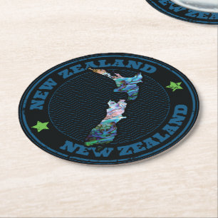 DESSOUS DE VERRE ROND NOUVELLE-ZÉLANDE CARTE PAUA