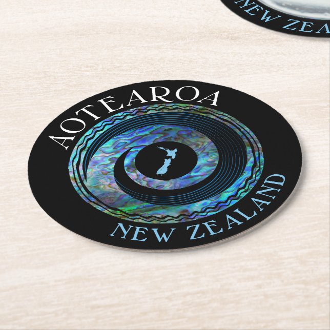 DESSOUS DE VERRE ROND NOUVELLE-ZÉLANDE KORU CARTE PAUA (Incliné)