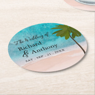 Dessous De Verre Rond Ocean Beach Palm Tree Mariage