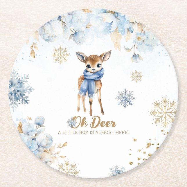 Dessous De Verre Rond Oh Deer Winter Baby Boy Douche (Devant)