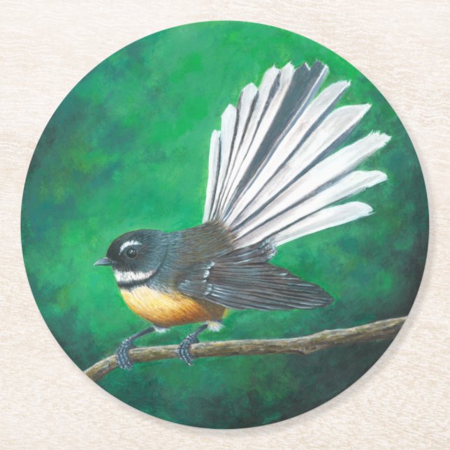 Dessous De Verre Rond Oiseau de la Nouvelle-Zélande (piwakawaka) - Desso (Devant)