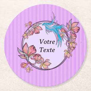 Dessous De Verre Rond oiseau violet couronne de fleur