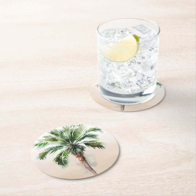 Dessous De Verre Rond Ombre tropicale de palmier (En situation)