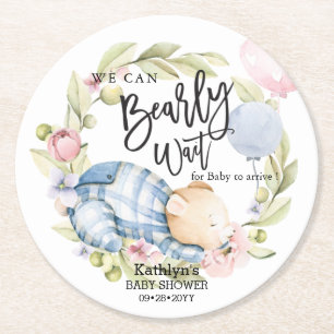 Dessous De Verre Rond On Peut Attendre Le Baby shower Teddy Bear Garçon