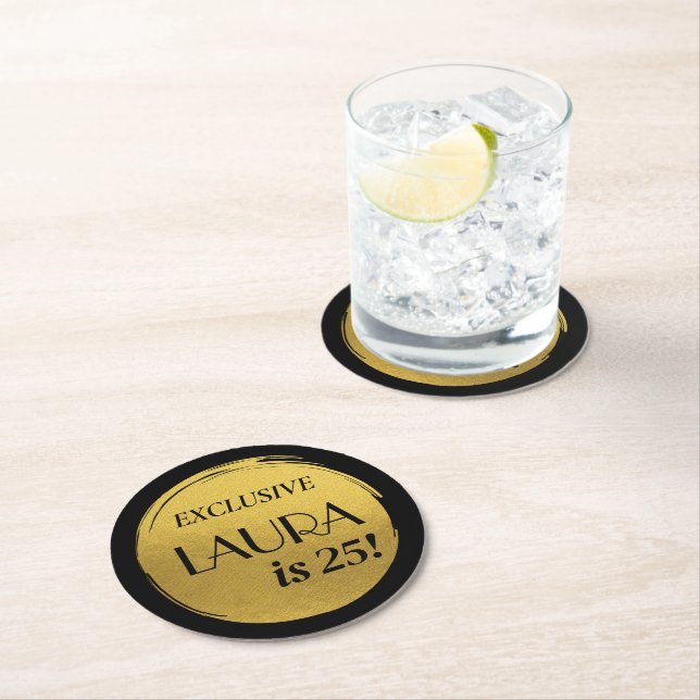Dessous De Verre Rond Or noir moderne d'anniversaire (En situation)