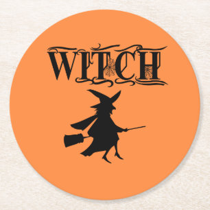 Dessous De Verre Rond Orange Wicked Flying Witween Halloween