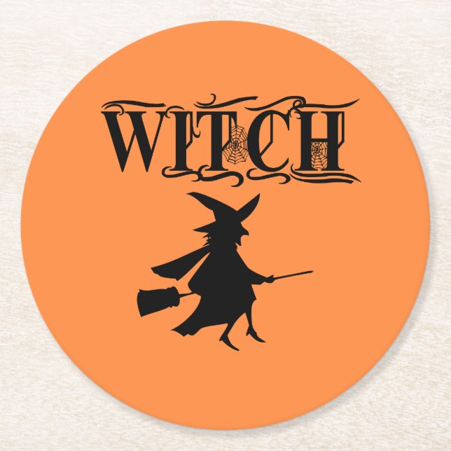 Dessous De Verre Rond Orange Wicked Flying Witween Halloween (Devant)