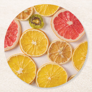 Dessous De Verre Rond Oranges coupées Pamplemousse et fruits Motifs Kiwi