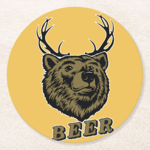 Dessous De Verre Rond Ours + Cerf = Bière ?