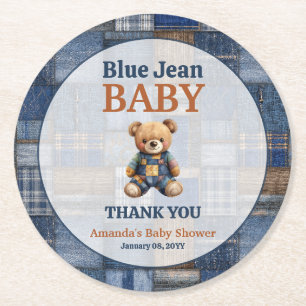 Dessous De Verre Rond Ours en denim western patchwork pour Baby Shower