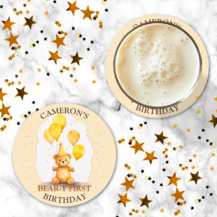 Dessous De Verre Rond Ours Premier anniversaire Sexe Ours jaune neutre