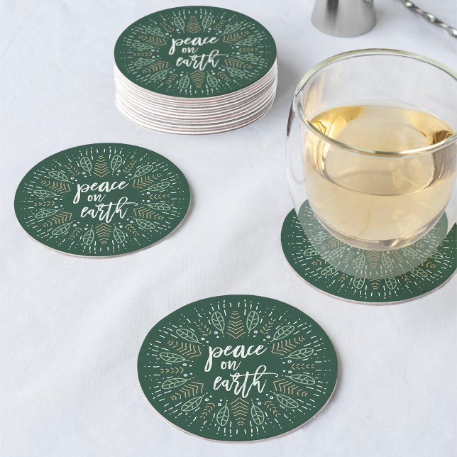 Dessous De Verre Rond Paix sur Terre | Hunter Green Holiday (Créateur téléchargé)