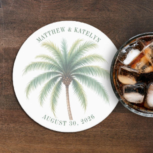 Dessous De Verre Rond Palm Tree Island Destination Mariage vert